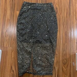 Elegant missguided Black and gold glitter mesh Patterned midi Skirt